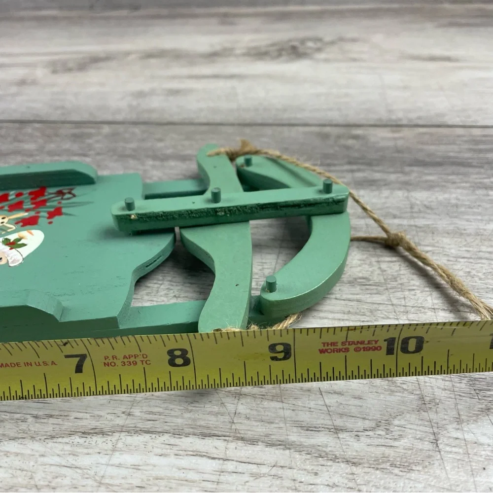 Vintage Wooden Christmas Sled Hand Painted Santa Claus Holiday Decor 10”